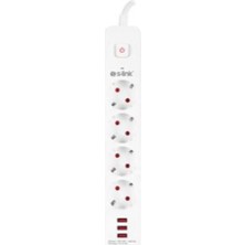 Tuncmatik S-Link SPG403U 1.5m 1.5mm 100 Yüzde  Bakır 750 Joule 3 USB 5V2.4A 4lü Anahtarlı Akım Korumalı Priz