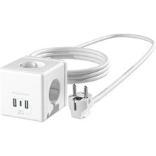 Tuncmatik S-Link PRZ04 4 Soketli 2 USB 1 Type-C PD20 2m 306 Joule Tam Bakır Küp Beyaz Akım Korumalı Priz