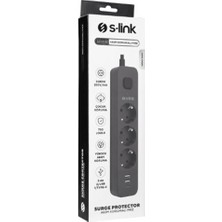 Tuncmatik S-Link SPG03U  5V2.4A 1.5m 3X1.00MM 100 Yüzde  Bakır 750 Joule 3 Lü Anahtarlı Akım Korumalı Siyah Priz