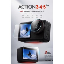 Motobros Djı Osmo Action 3 / 4 / 5 Pro Uyumlu 3’lü Temperli Cam Koruma Seti Lens + Ön Ekran + Arka Ekran 9h