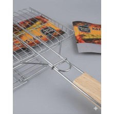 Nacario Mangal Teli, Küçük Izgara, Ahşap Saplı, 35X20 Cm, Piknik Için Ideal, Tek Kullanımlık, Mangal Izgara (Tek Izgara+Yelpaze+Maşa)