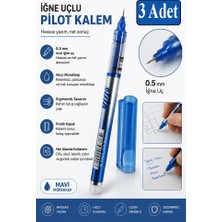 ArtMaster Mavi Pilot Kalem Iğne Uçlu 3 Adet Stilo Pilot Kalem 0.5mm Ince Uçlu Pilot Kalem Likit Mürekkepli Pilot Kalem