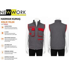 Newwork Harman Kumaş Modelli , Kapitoneli Gri/kırmızı Iş Yeleği