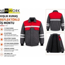 Newwork 7/7 Kapitoneli Kışlık Gri/kırmızı Reflektörlü Iş Montu
