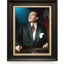 Giyense Tablore Siyah Varaklı Paspartulu Çerçeveli Atatürk Tablo A329