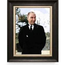 Giyense Tablore Siyah Varaklı Paspartulu Çerçeveli Atatürk Tablo A373