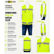 Newwork Harman Kumaş Reflektörlü Neon Sarı Haritacı Iş Yeleği