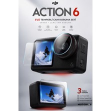 Motobros Djı Osmo Action 6 Uyumlu 3’lü Temperli Cam Koruyucu Seti Ön Arka Ekran ve Lens Koruma 9h