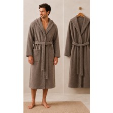 Regulus Home Kapüşonlu Bornoz %100 Pamuk vizon Renk Cepli Orta Boy L - XL Cinsiyet İçin