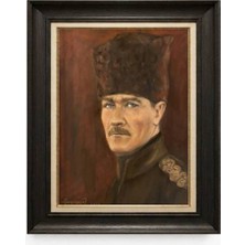 Giyense Tablore Siyah Varaklı Paspartulu Çerçeveli Atatürk Tablo A400