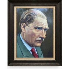 Giyense Tablore Siyah Varaklı Paspartulu Çerçeveli Atatürk Tablo A399