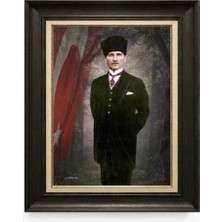 Giyense Tablore Siyah Varaklı Paspartulu Çerçeveli Atatürk Tablo A401