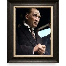 Giyense Tablore Siyah Varaklı Paspartulu Çerçeveli Atatürk Tablo A218