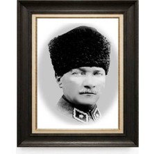 Giyense Tablore Siyah Varaklı Paspartulu Çerçeveli Atatürk Tablo A258