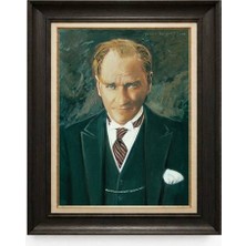 Giyense Tablore Siyah Varaklı Paspartulu Çerçeveli Atatürk Tablo A365