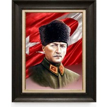 Giyense Tablore Siyah Varaklı Paspartulu Çerçeveli Atatürk Tablo A368