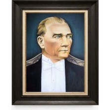 Giyense Tablore Siyah Varaklı Paspartulu Çerçeveli Atatürk Tablo A62