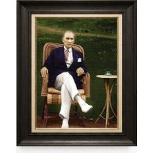 Giyense Tablore Siyah Varaklı Paspartulu Çerçeveli Atatürk Tablo A103