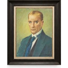 Giyense Tablore Siyah Varaklı Paspartulu Çerçeveli Atatürk Tablo A138