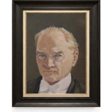 Giyense Tablore Siyah Varaklı Paspartulu Çerçeveli Atatürk Tablo A163