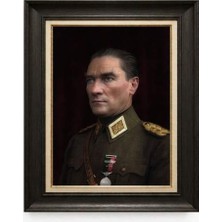 Giyense Tablore Siyah Varaklı Paspartulu Çerçeveli Atatürk Tablo A219
