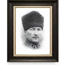 Giyense Tablore Siyah Varaklı Paspartulu Çerçeveli Atatürk Tablo A228