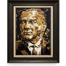 Giyense Tablore Siyah Varaklı Paspartulu Çerçeveli Atatürk Tablo A265