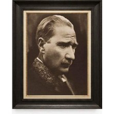 Giyense Tablore Siyah Varaklı Paspartulu Çerçeveli Atatürk Tablo A96