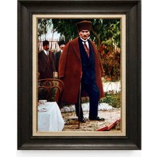 Giyense Tablore Siyah Varaklı Paspartulu Çerçeveli Atatürk Tablo A267