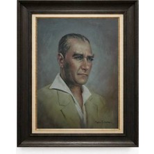 Giyense Tablore Siyah Varaklı Paspartulu Çerçeveli Atatürk Tablo A300