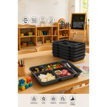 Porsima 6 Adet 5 Bölmeli  Bpa Içermez Lüks Plastik Piknik Yemek Servis Tabağı-Tabldot Servis Tabağı Antrasit-21*31*3,5 cm