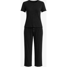 Mjamass Siyah Kaşkorse Pamuklu Yumoş Pijama Takımı