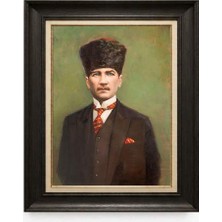 Giyense Tablore Siyah Varaklı Paspartulu Çerçeveli Atatürk Tablo A108