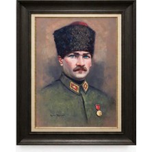 Giyense Tablore Siyah Varaklı Paspartulu Çerçeveli Atatürk Tablo A194