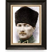 Giyense Tablore Siyah Varaklı Paspartulu Çerçeveli Atatürk Tablo A202