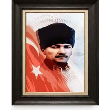 Giyense Tablore Siyah Varaklı Paspartulu Çerçeveli Atatürk Tablo A126