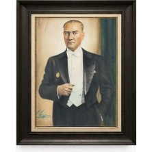 Giyense Tablore Siyah Varaklı Paspartulu Çerçeveli Atatürk Tablo A143