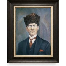 Giyense Tablore Siyah Varaklı Paspartulu Çerçeveli Atatürk Tablo A323