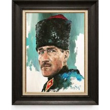 Giyense Tablore Siyah Varaklı Paspartulu Çerçeveli Atatürk Tablo A70