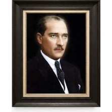 Giyense Tablore Siyah Varaklı Paspartulu Çerçeveli Atatürk Tablo A73