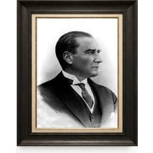 Giyense Tablore Siyah Varaklı Paspartulu Çerçeveli Atatürk Tablo A412
