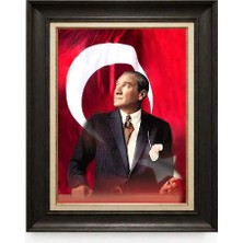 Giyense Tablore Siyah Varaklı Paspartulu Çerçeveli Atatürk Tablo A92