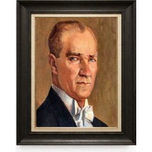 Giyense Tablore Siyah Varaklı Paspartulu Çerçeveli Atatürk Tablo A105
