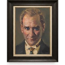 Giyense Tablore Siyah Varaklı Paspartulu Çerçeveli Atatürk Tablo A182