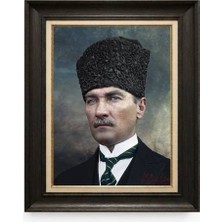 Giyense Tablore Siyah Varaklı Paspartulu Çerçeveli Atatürk Tablo A389
