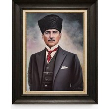 Giyense Tablore Siyah Varaklı Paspartulu Çerçeveli Atatürk Tablo A232