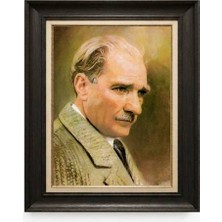 Giyense Tablore Siyah Varaklı Paspartulu Çerçeveli Atatürk Tablo A234