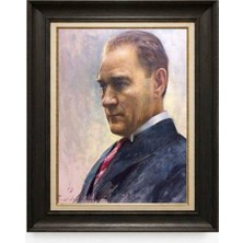 Giyense Tablore Siyah Varaklı Paspartulu Çerçeveli Atatürk Tablo A357