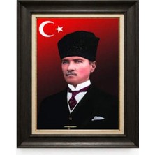 Giyense Tablore Siyah Varaklı Paspartulu Çerçeveli Atatürk Tablo A61