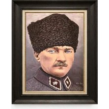 Giyense Tablore Siyah Varaklı Paspartulu Çerçeveli Atatürk Tablo A65